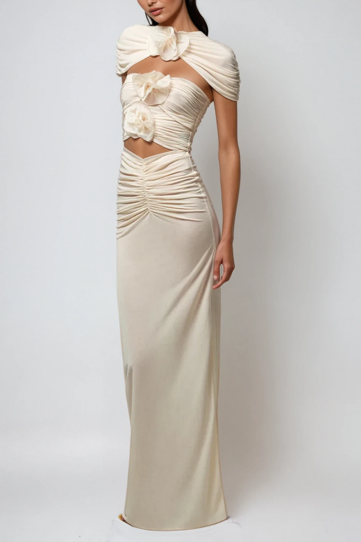 Carmelo Flower Ruch Cutout Skirt Set - Celestia Couture