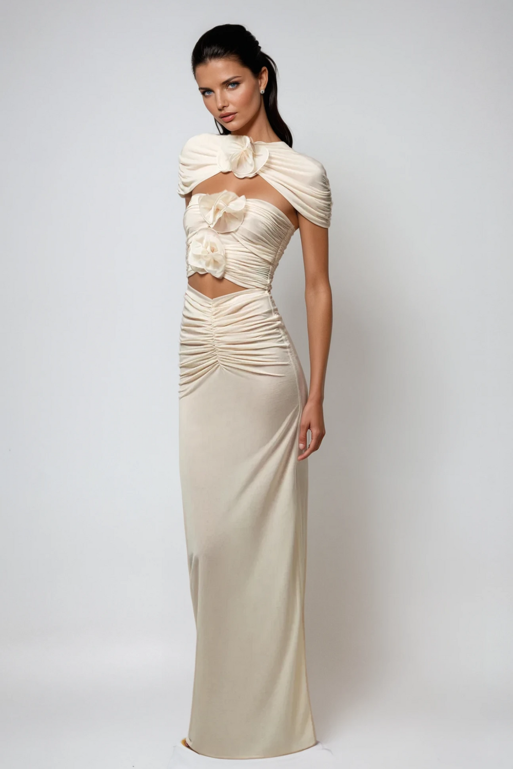 Carmelo Flower Ruch Cutout Skirt Set - Celestia Couture