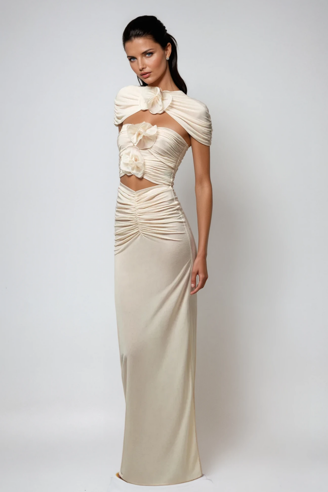 Carmelo Flower Ruch Cutout Skirt Set - Celestia Couture