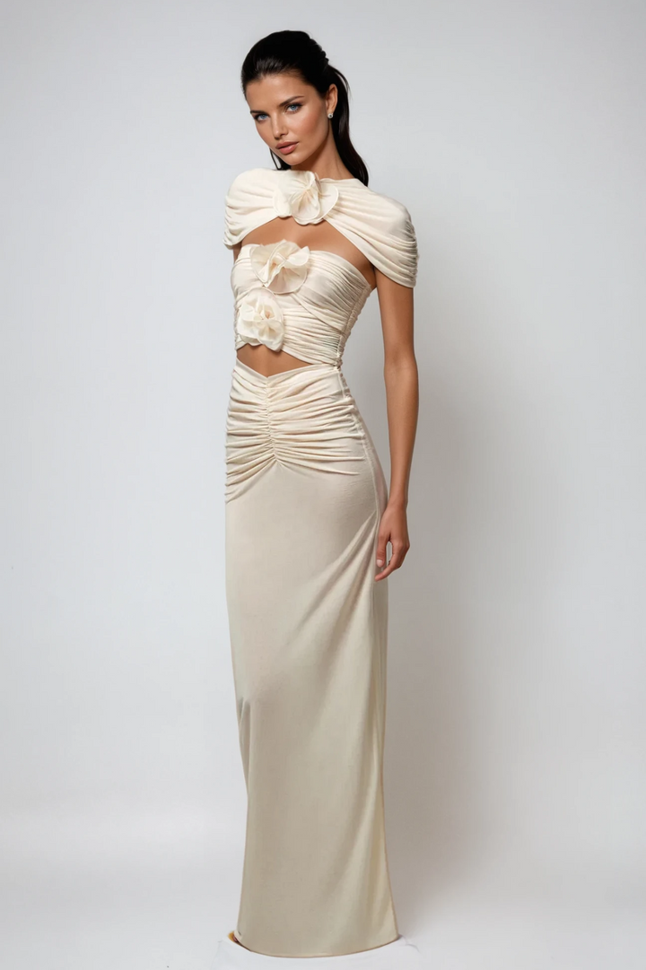 Carmelo Flower Ruch Cutout Skirt Set - Celestia Couture
