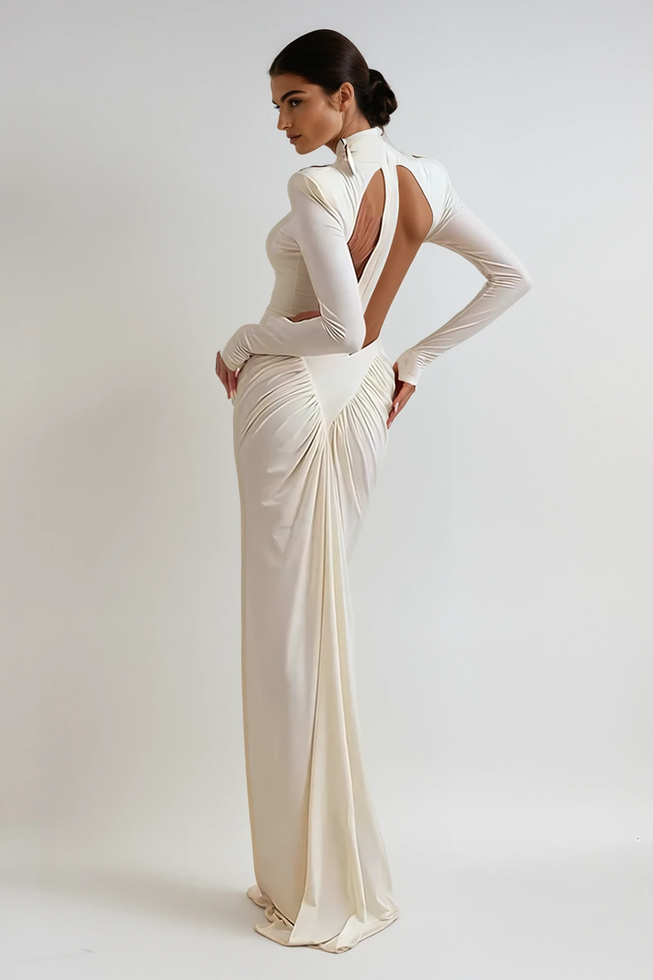 Cesarina Cutout Ruch Long Sleeve Maxi Dress