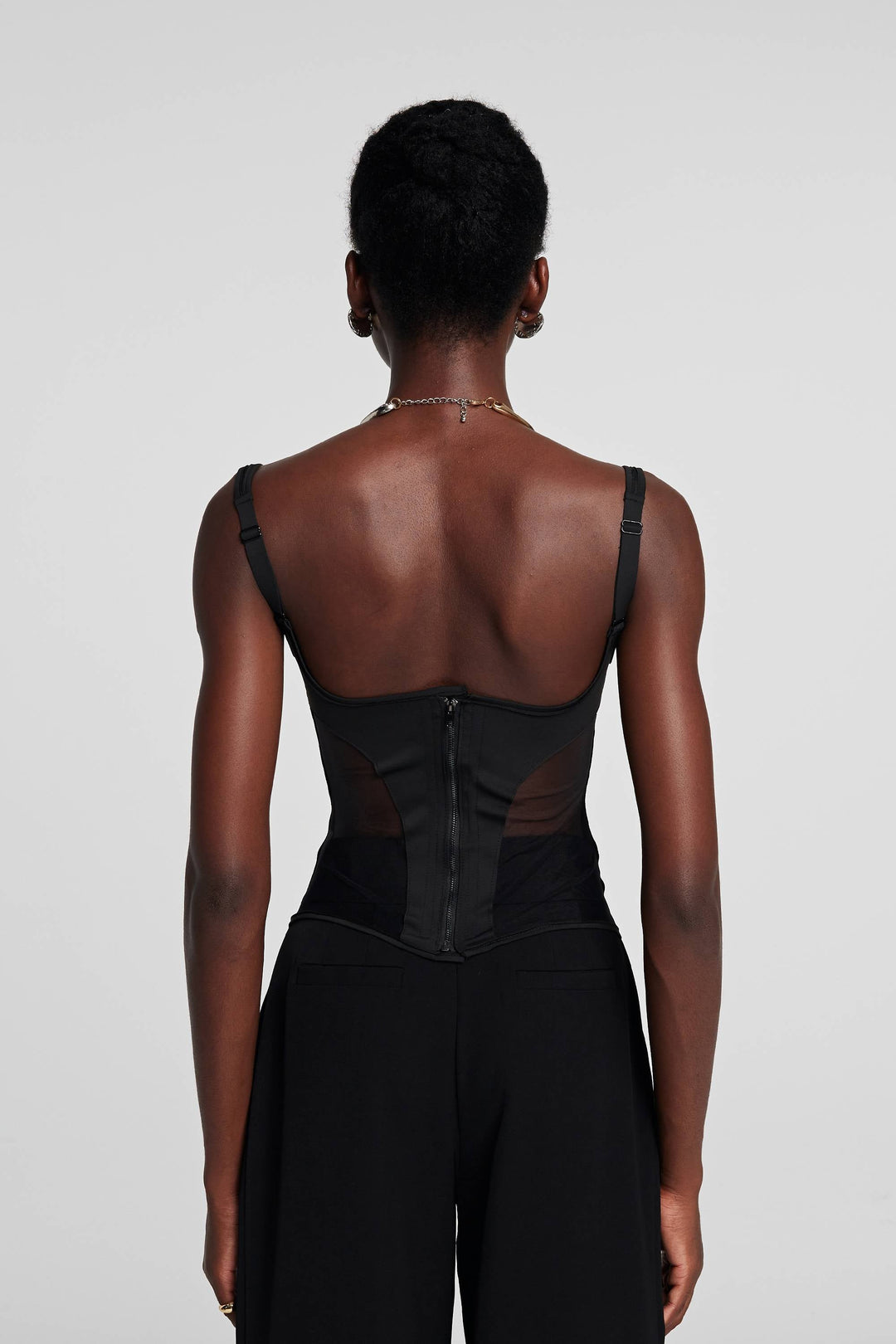 Chana Corset Mesh See Through Top In Black - Celestia Couture