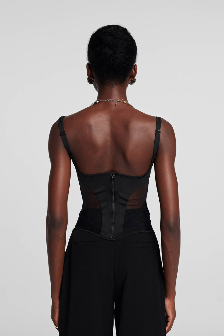 Chana Corset Mesh See Through Top In Black - Celestia Couture