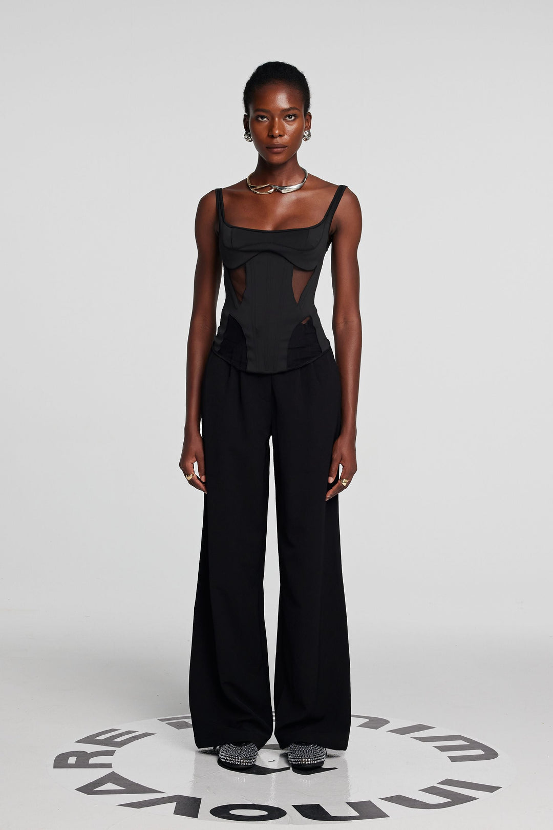 Chana Corset Mesh See Through Top In Black - Celestia Couture