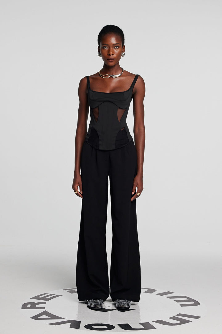 Chana Corset Mesh See Through Top In Black - Celestia Couture