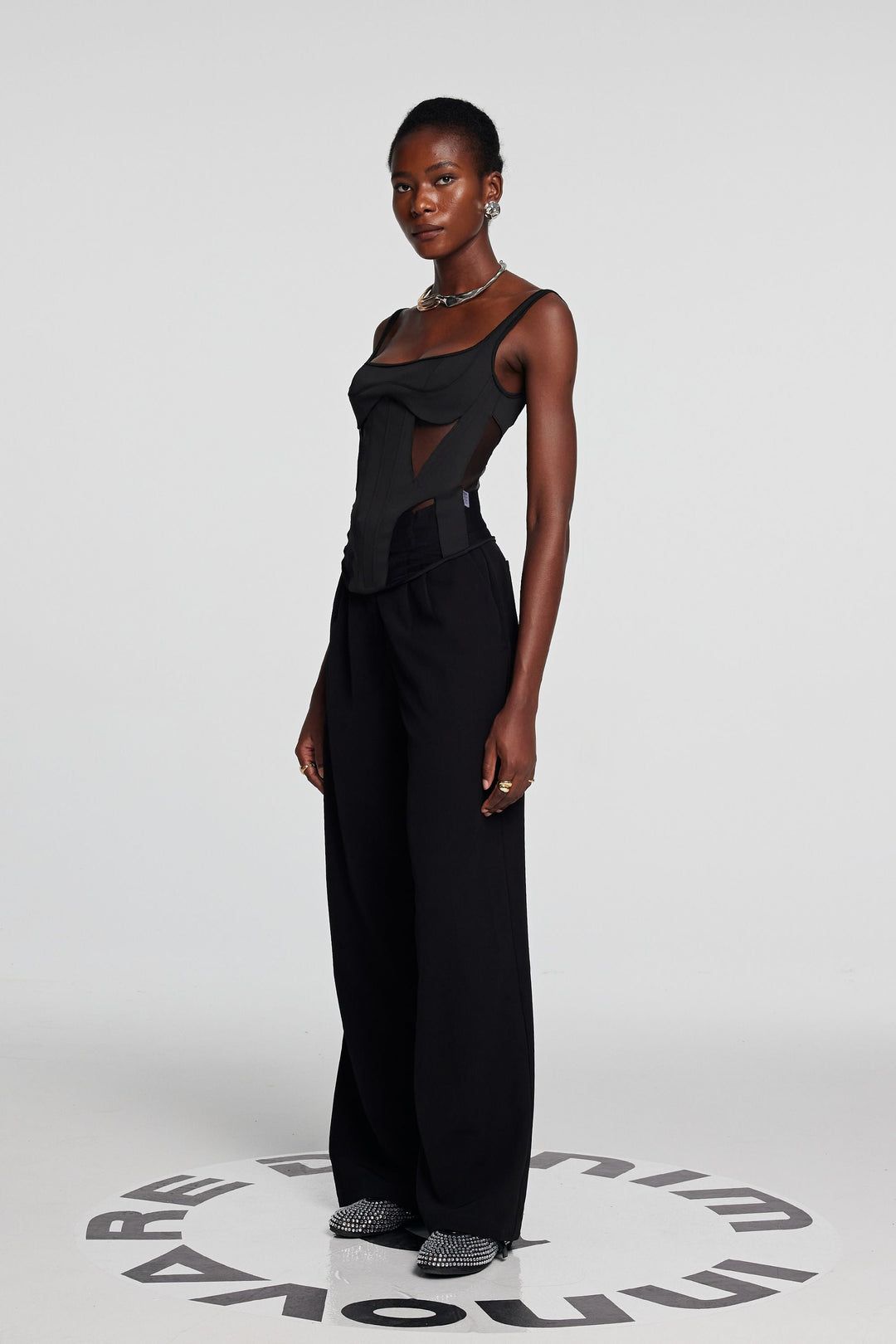 Chana Corset Mesh See Through Top In Black - Celestia Couture