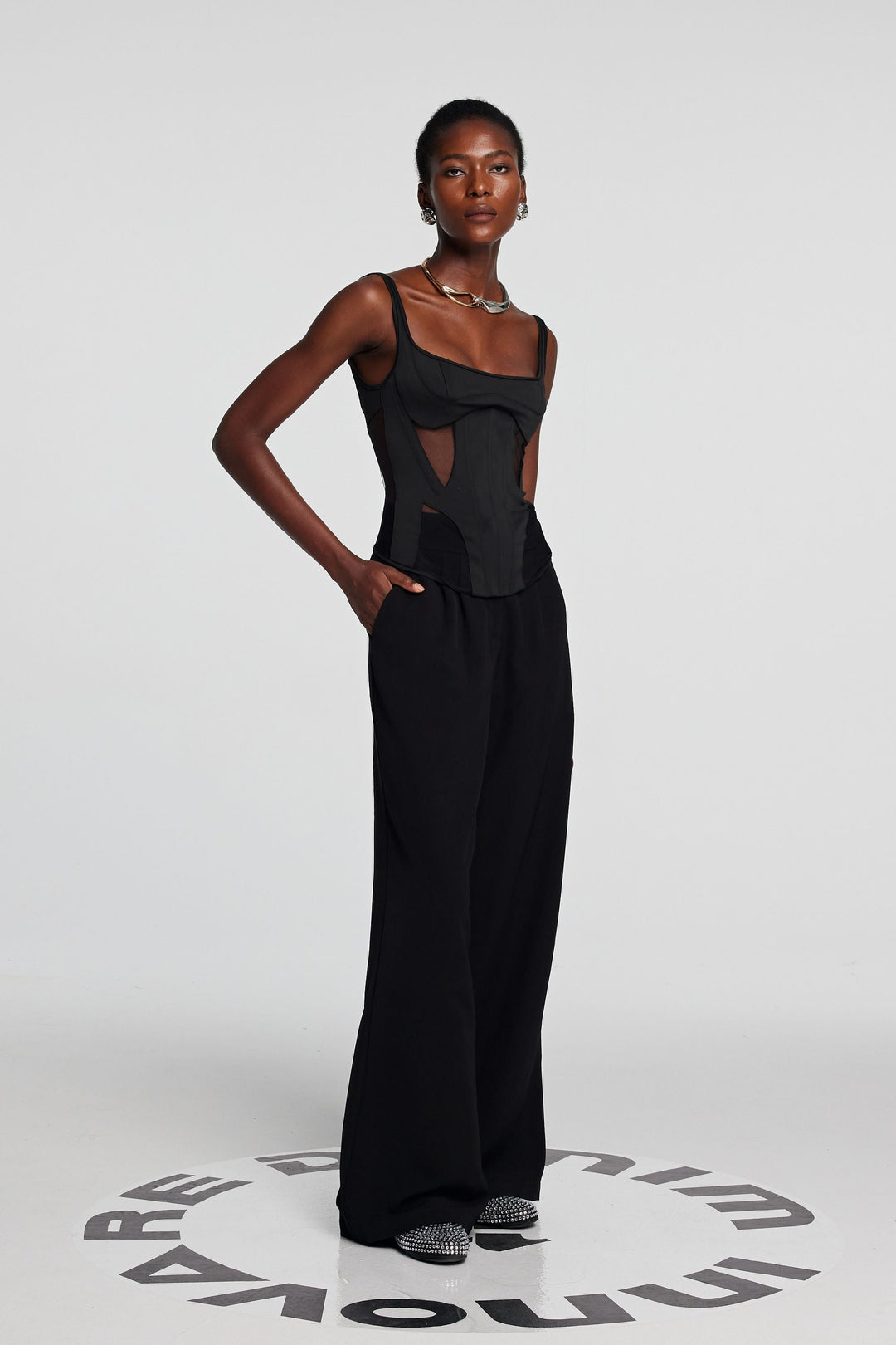 Chana Corset Mesh See Through Top In Black - Celestia Couture