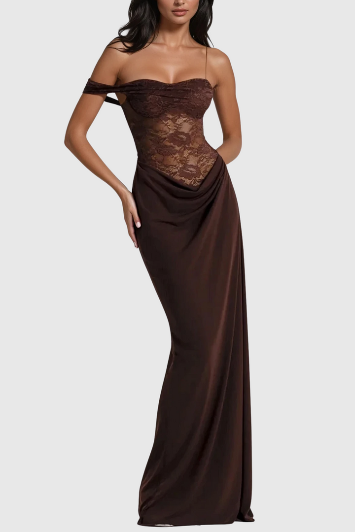 Chenda Lace Asymmetric Maxi Dress - Celestia Couture
