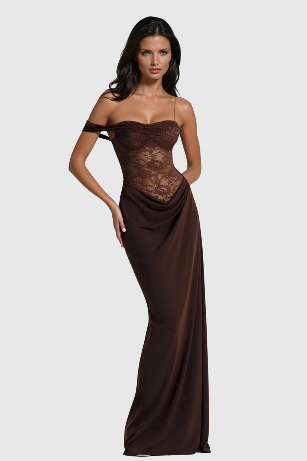 Chenda Lace Asymmetric Maxi Dress - Celestia Couture