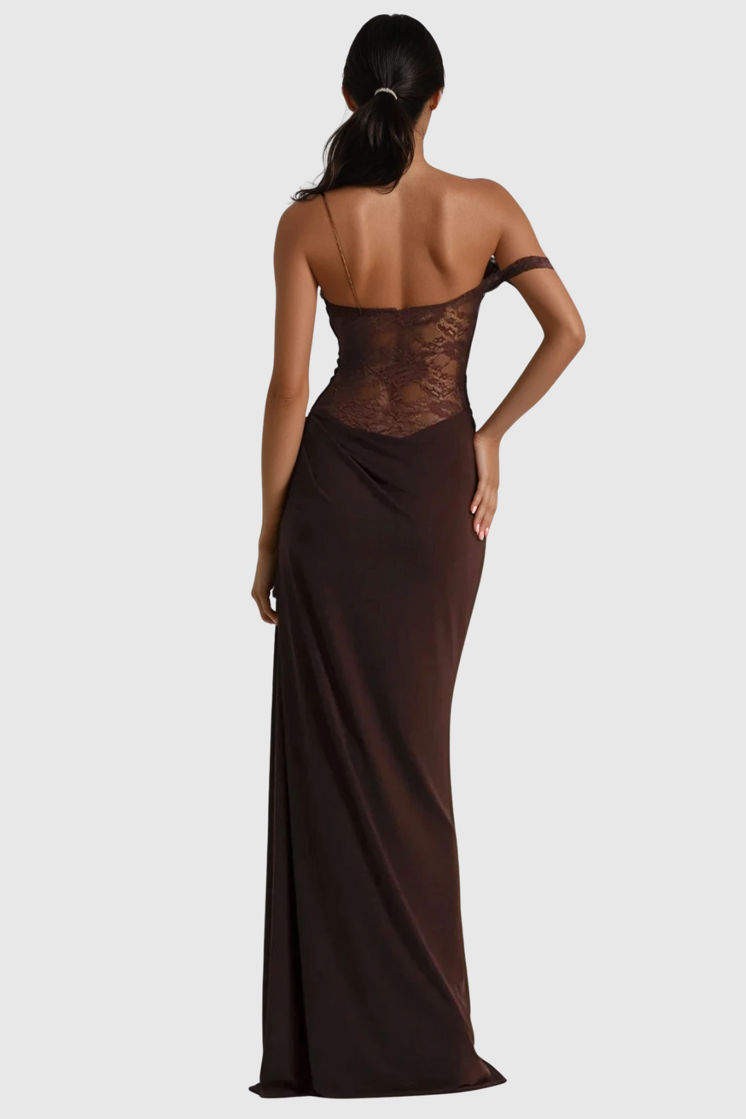 Chenda Lace Asymmetric Maxi Dress - Celestia Couture
