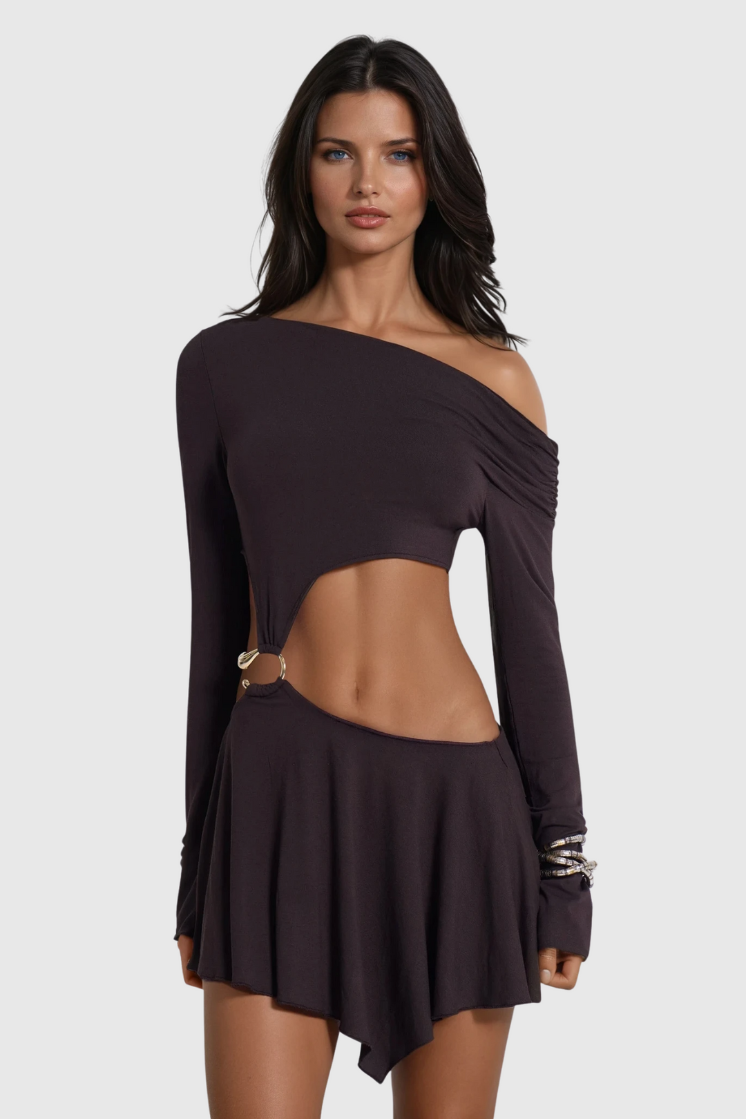 Chinyere Cutout Asymmetric Ruffle Skirt Set - Celestia Couture