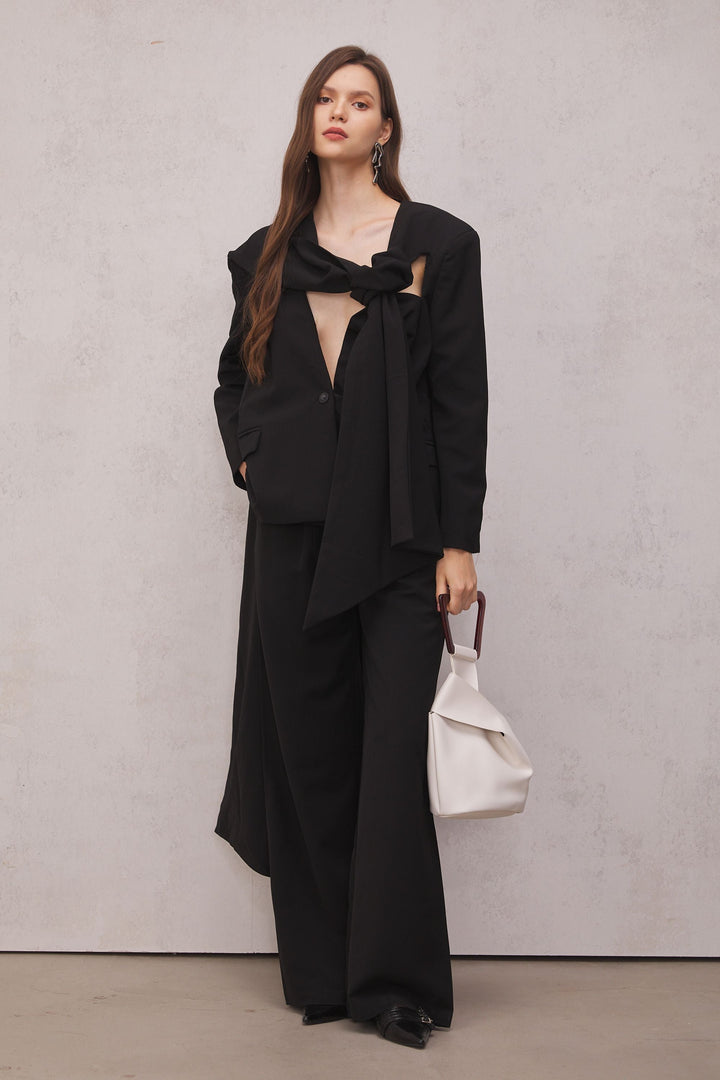 Claire Cutout Blazer Set In Black - Celestia Couture