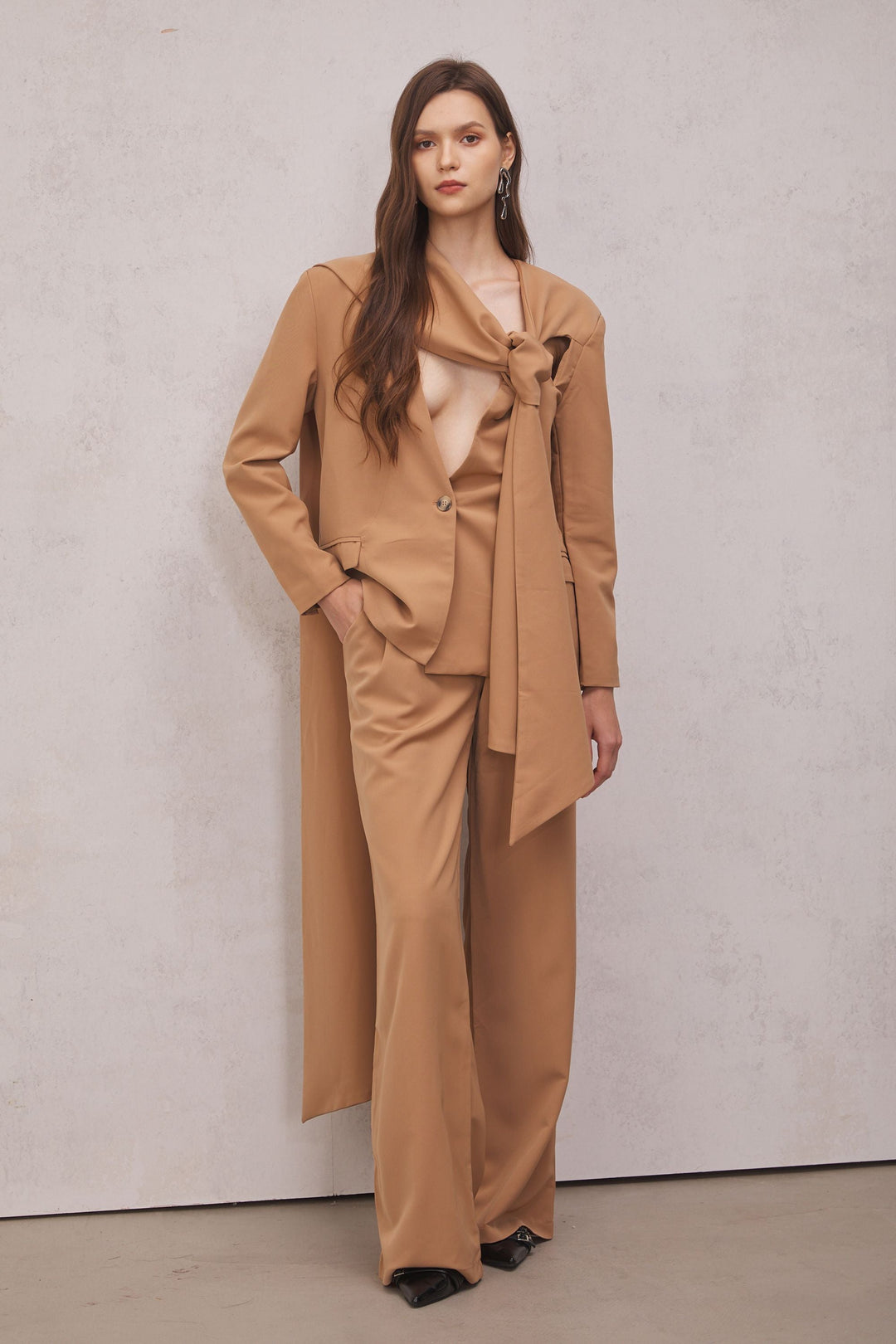 Claire Cutout Blazer Set In Brown - Celestia Couture