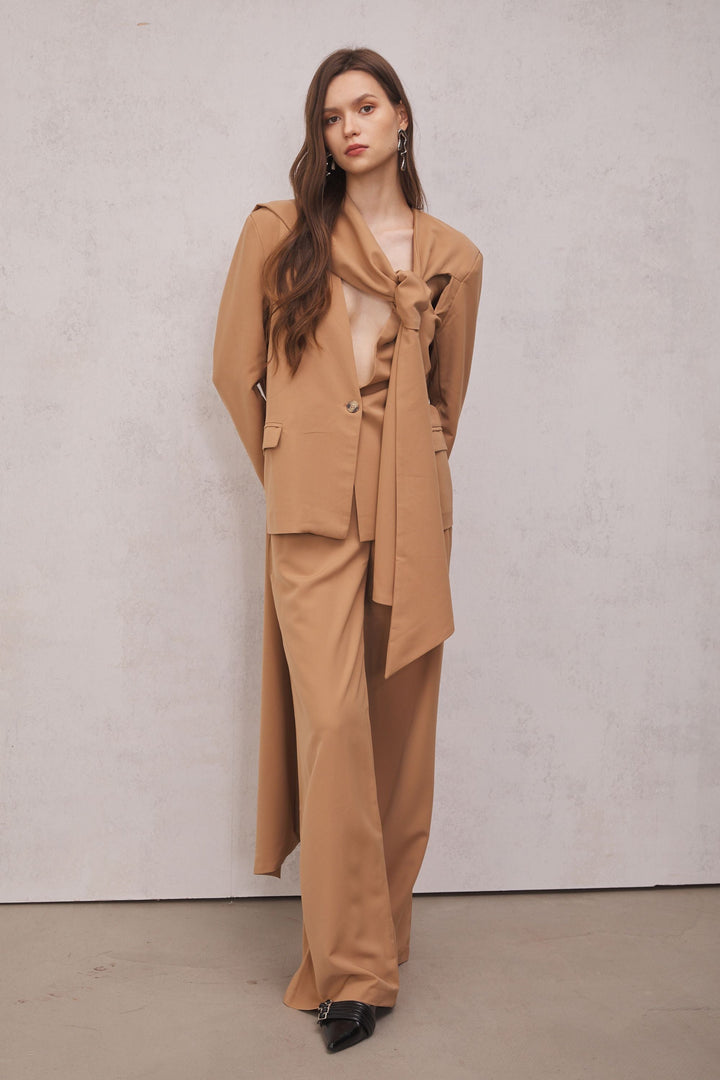 Claire Cutout Blazer Set In Brown - Celestia Couture