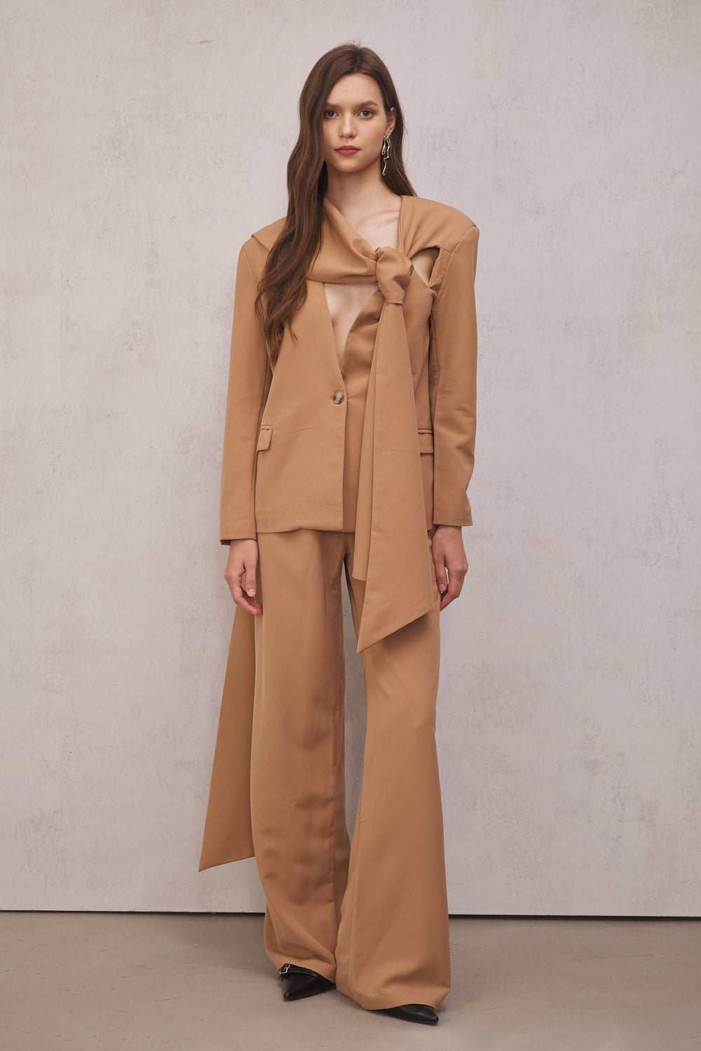 Claire Cutout Blazer Set In Brown - Celestia Couture