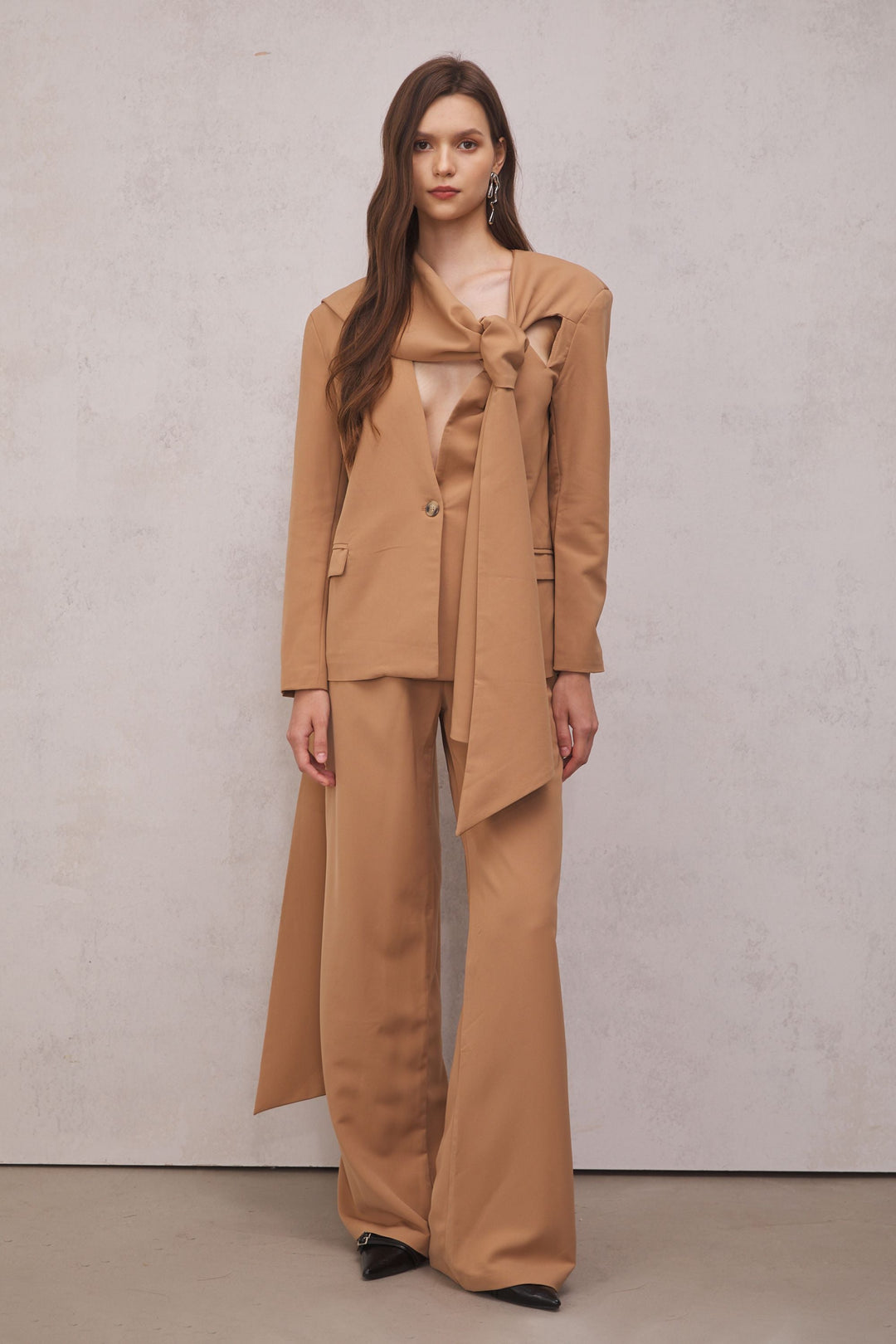 Claire Cutout Blazer Set In Brown - Celestia Couture