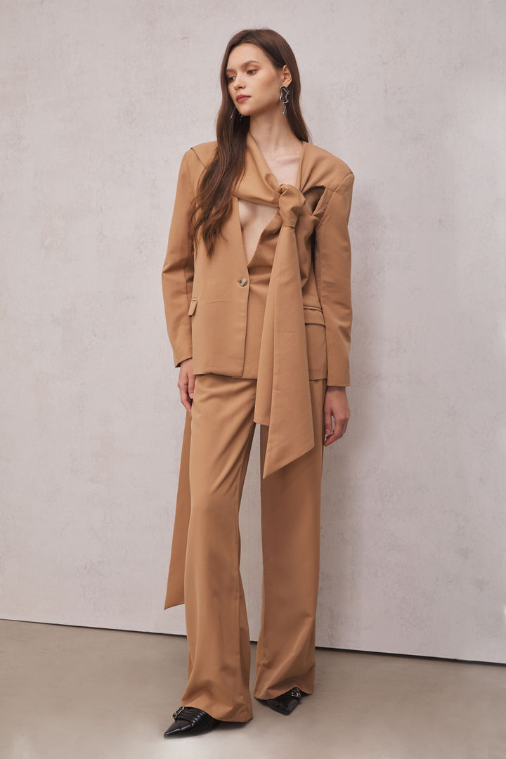 Claire Cutout Blazer Set In Brown - Celestia Couture