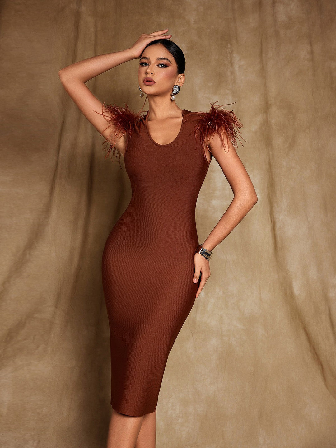 Chic Coleson Sleeveless Midi Dress with Elegant Feather Bandage Design - Celestia Couture