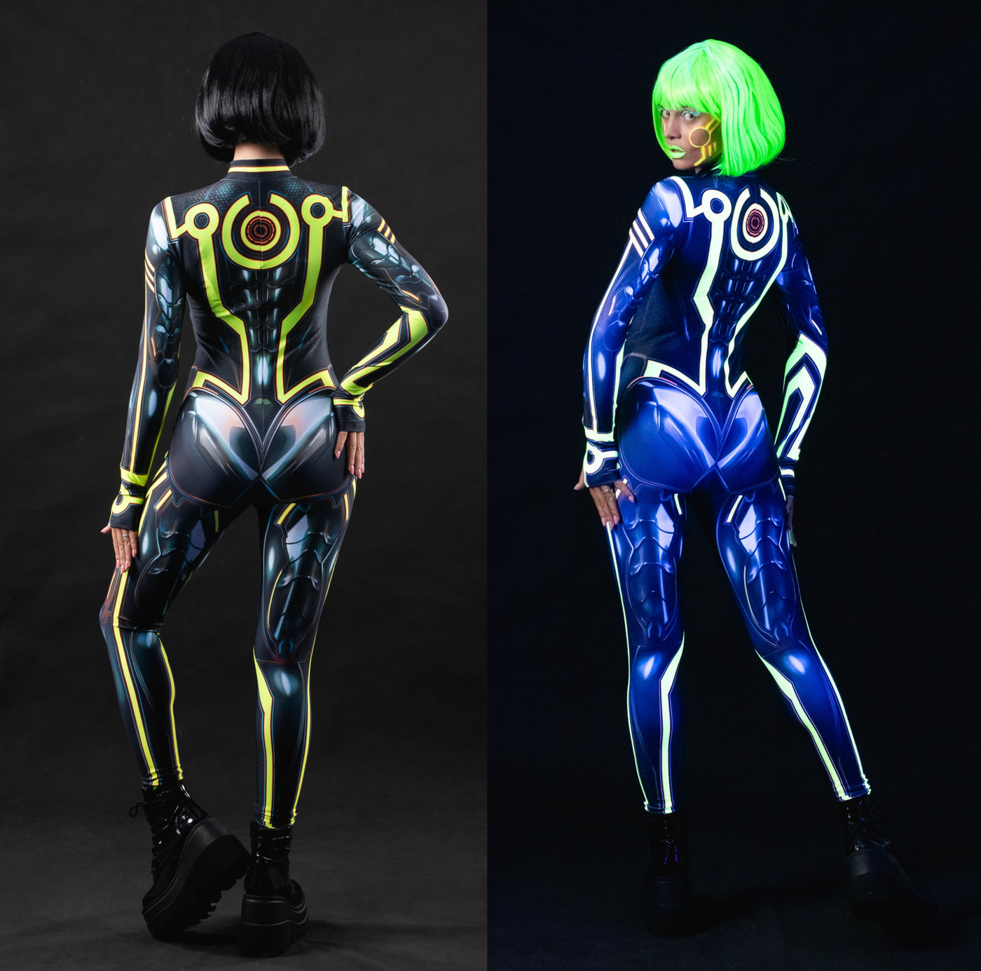 CYBER TRON UV Reactive Catsuit - Full Body Futuristic Costume for Women