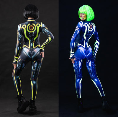 CYBER TRON UV Reactive Catsuit - Full Body Futuristic Costume for Women