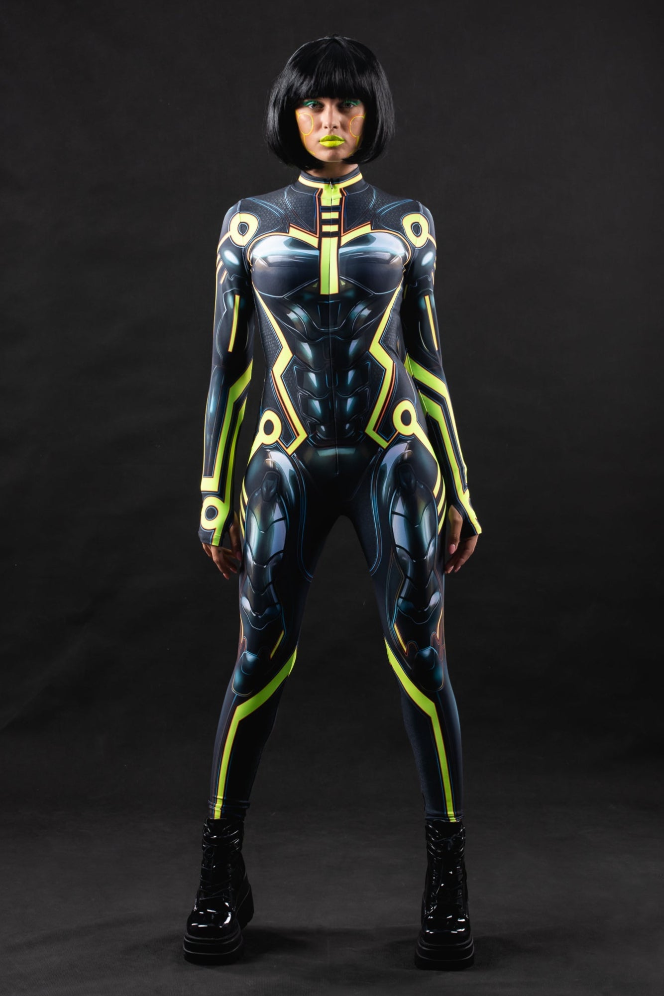CYBER TRON UV Reactive Catsuit - Full Body Futuristic Costume for Women