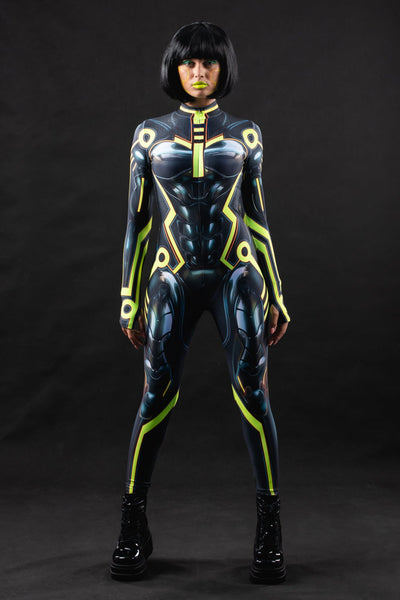 CYBER TRON UV Reactive Catsuit - Full Body Futuristic Costume for Women