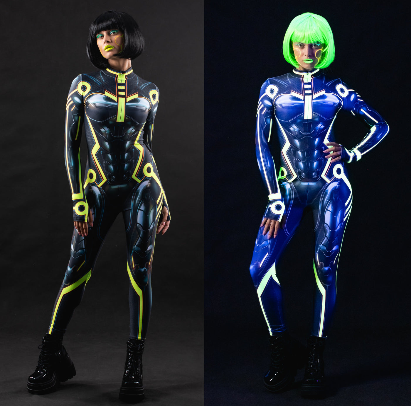 CYBER TRON UV Reactive Catsuit - Full Body Futuristic Costume for Women
