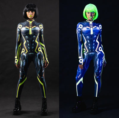 CYBER TRON UV Reactive Catsuit - Full Body Futuristic Costume for Women