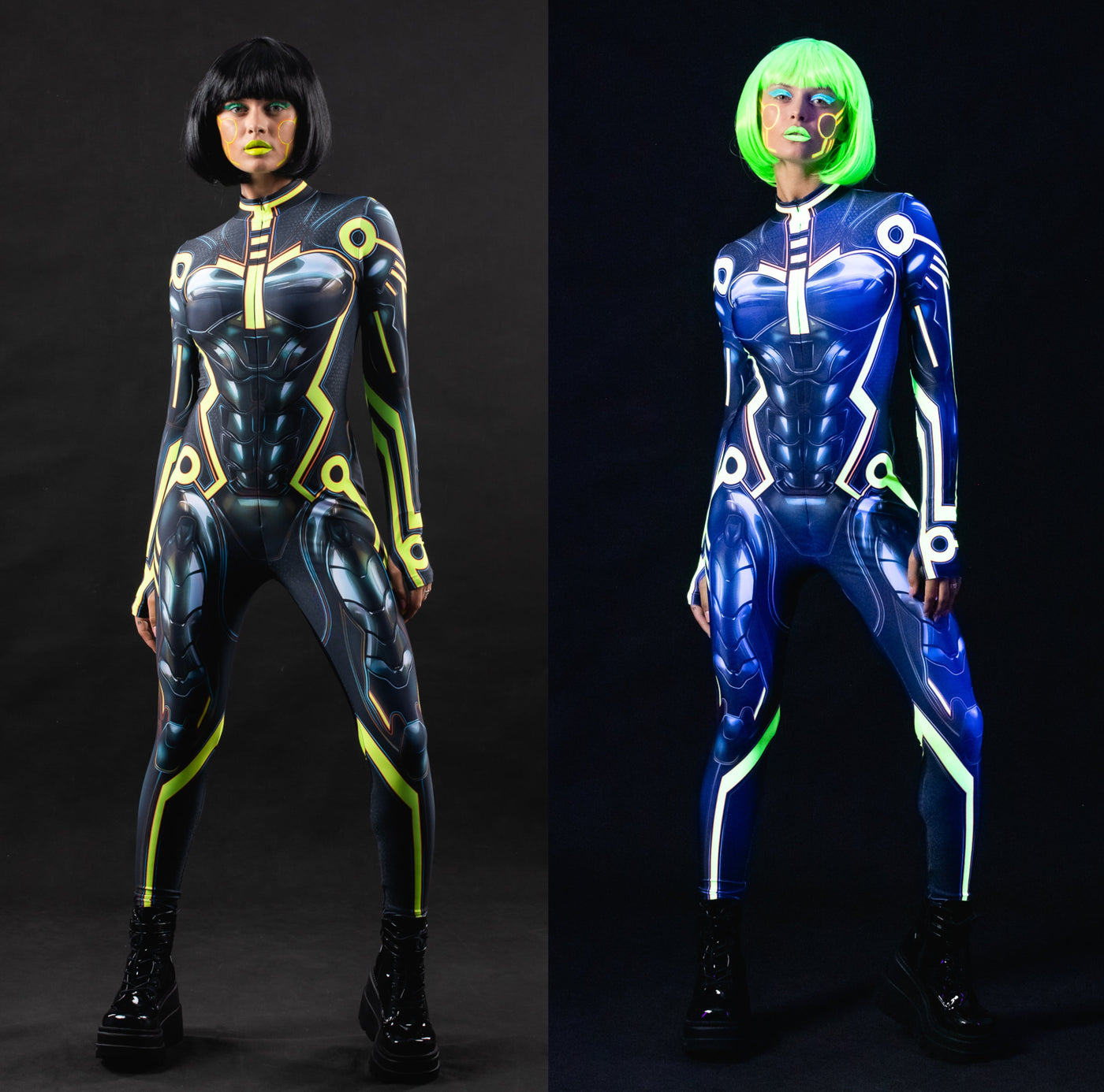 CYBER TRON UV Reactive Catsuit - Full Body Futuristic Costume for Women