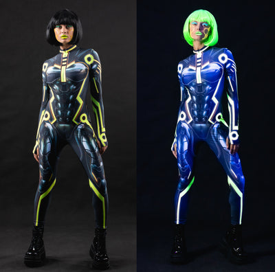 CYBER TRON UV Reactive Catsuit - Full Body Futuristic Costume for Women