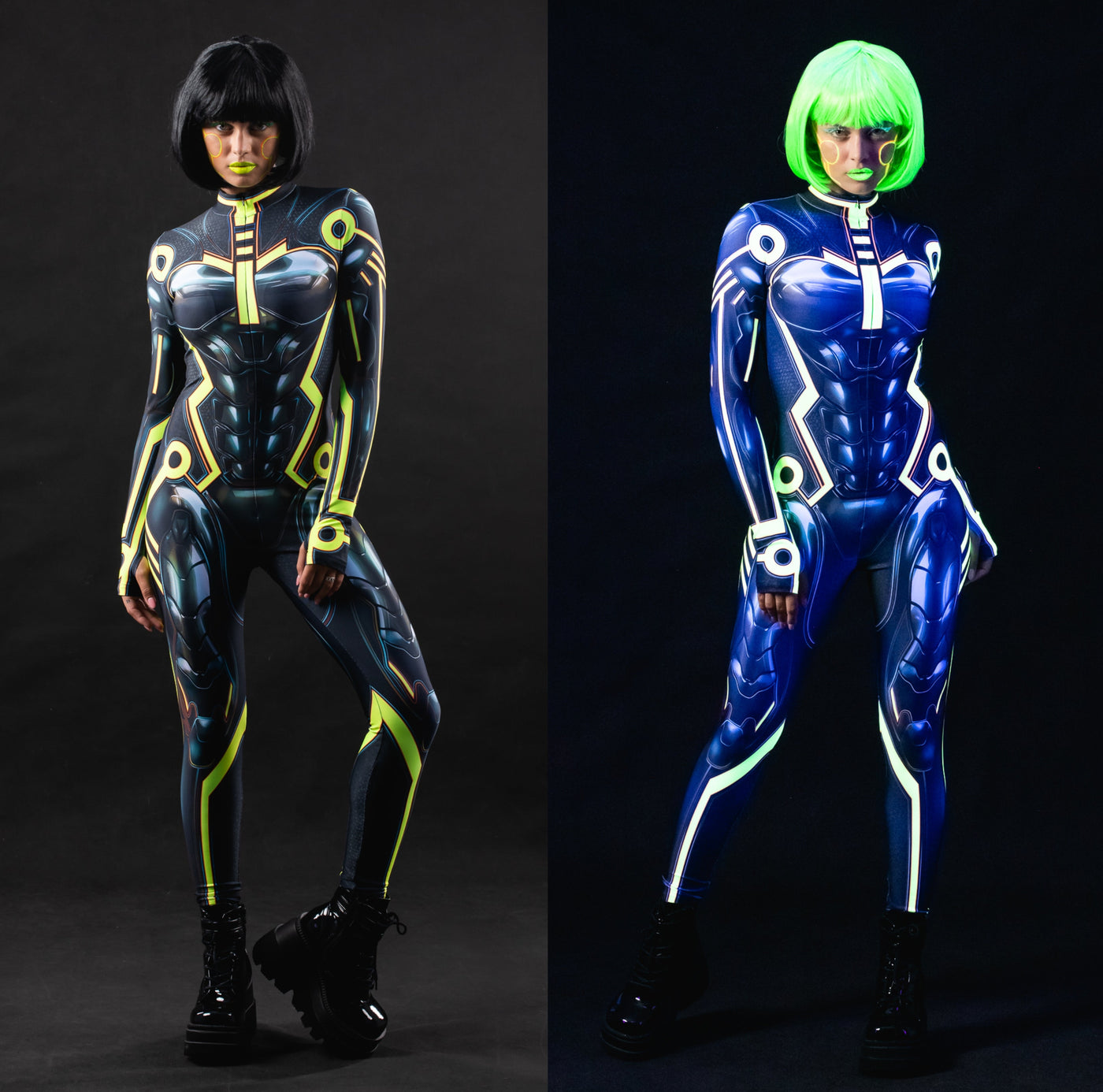 CYBER TRON UV Reactive Catsuit - Full Body Futuristic Costume for Women