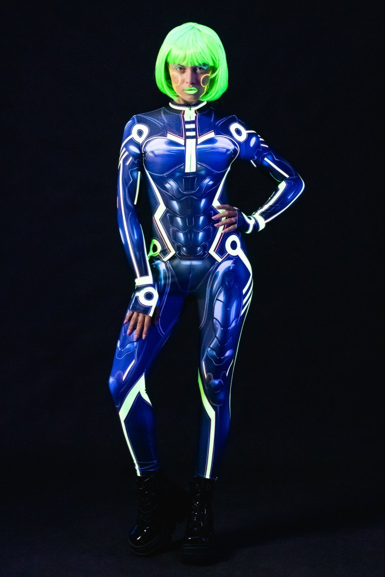 CYBER TRON UV Reactive Catsuit - Full Body Futuristic Costume for Women