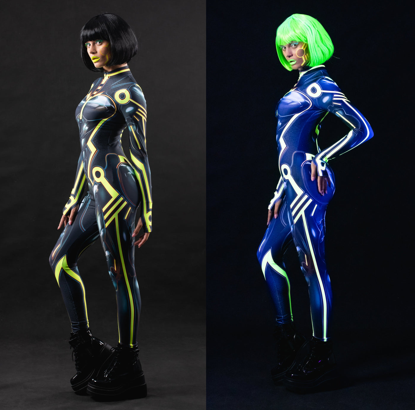 CYBER TRON UV Reactive Catsuit - Full Body Futuristic Costume for Women
