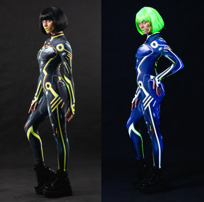 CYBER TRON UV Reactive Catsuit - Full Body Futuristic Costume for Women