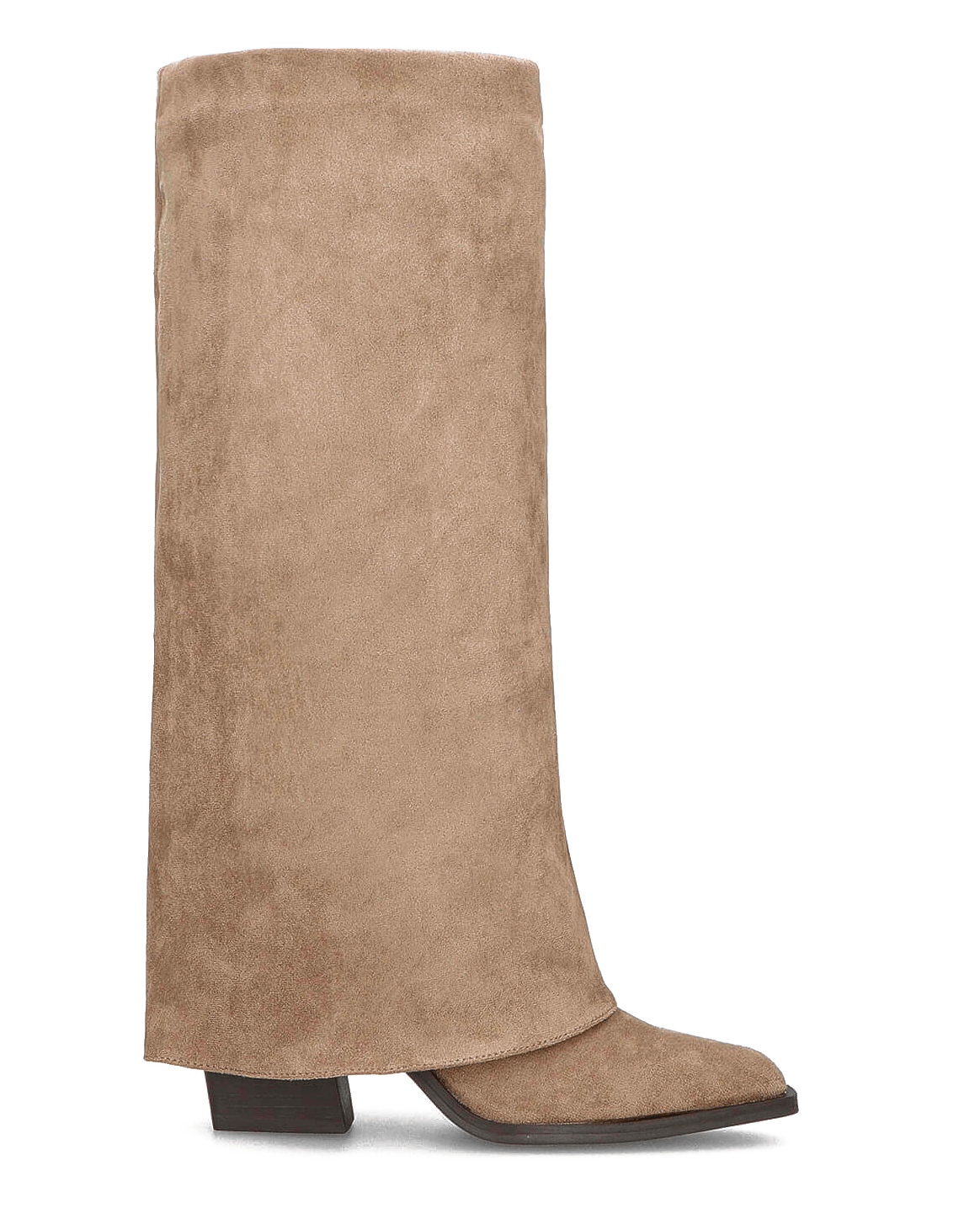 DENISE - stivali alti con risvolto in camoscio beige