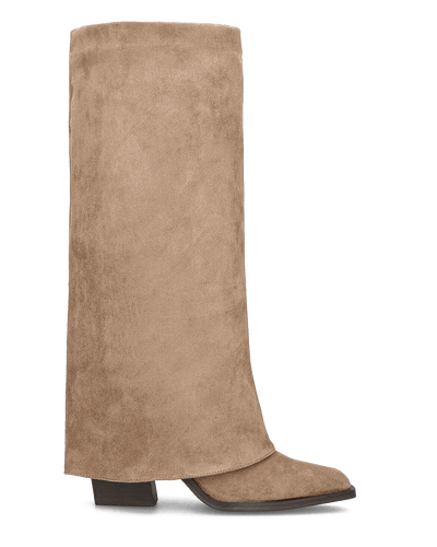 DENISE - stivali alti con risvolto in camoscio beige