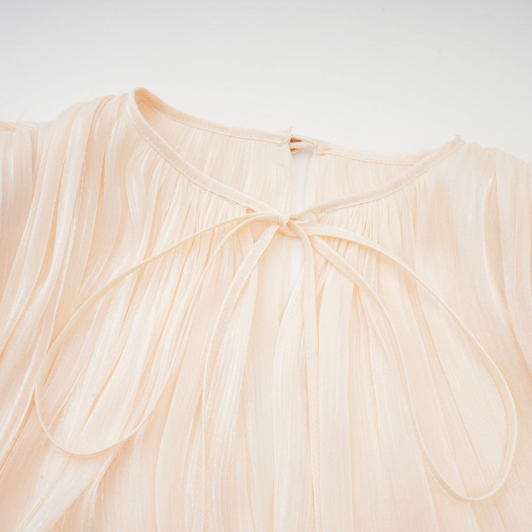 Eugénie fully-pleated ruffled mini dress in Neutrals - Celestia Couture