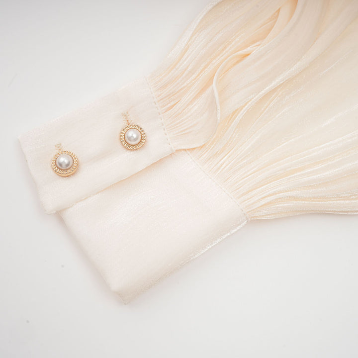 Eugénie fully-pleated ruffled mini dress in Neutrals - Celestia Couture