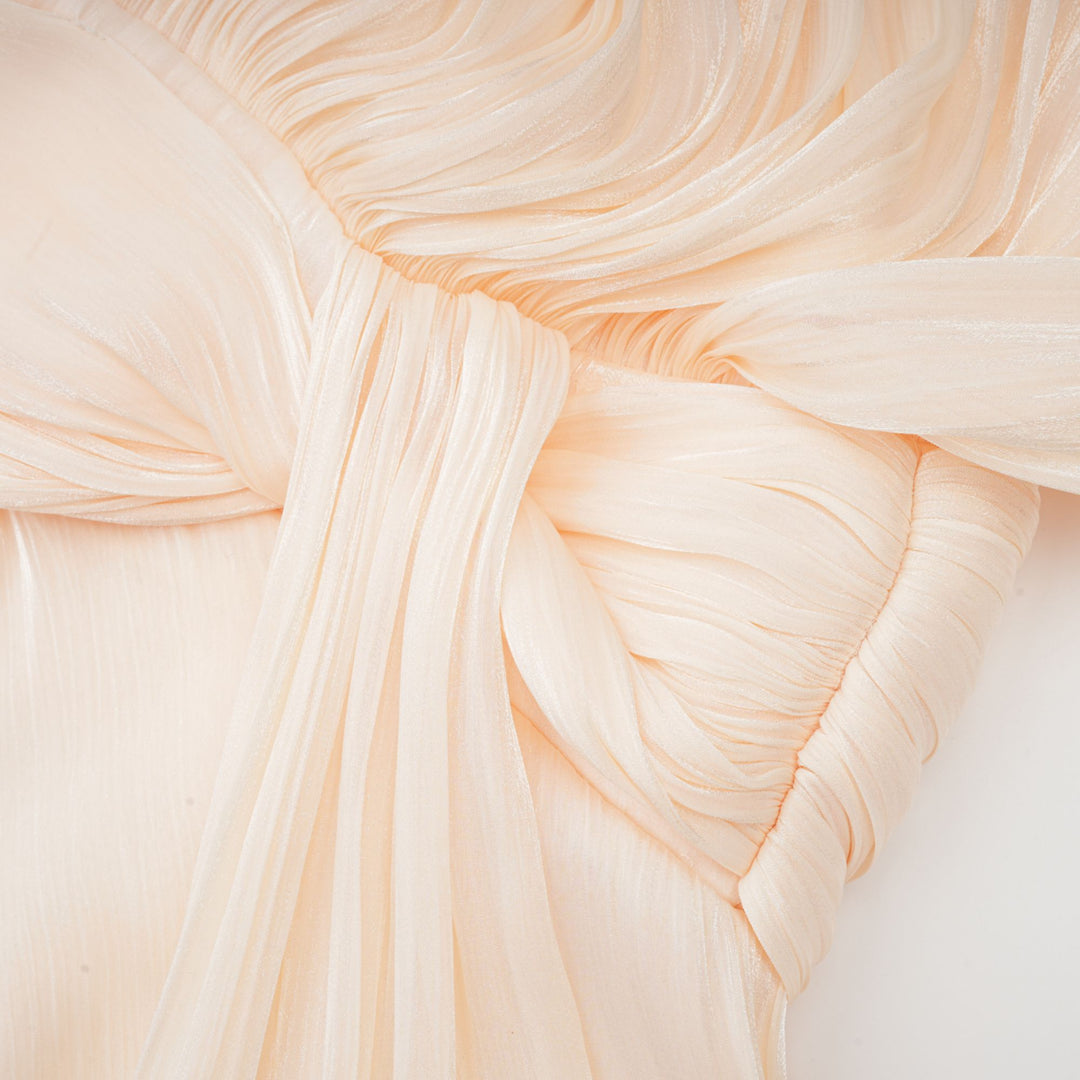 Eugénie fully-pleated ruffled mini dress in Neutrals - Celestia Couture