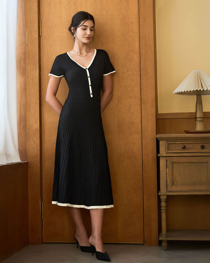 Black Contrasting Sweater Midi Dress - Celestia Couture