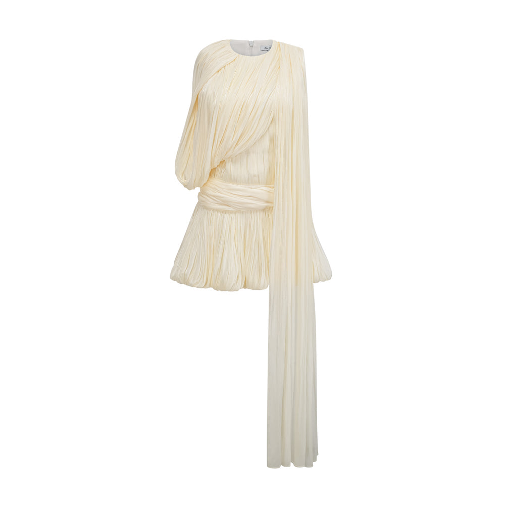 Cyrielle Pleated Mini Dress with Ribbon Design Accent - Celestia Couture