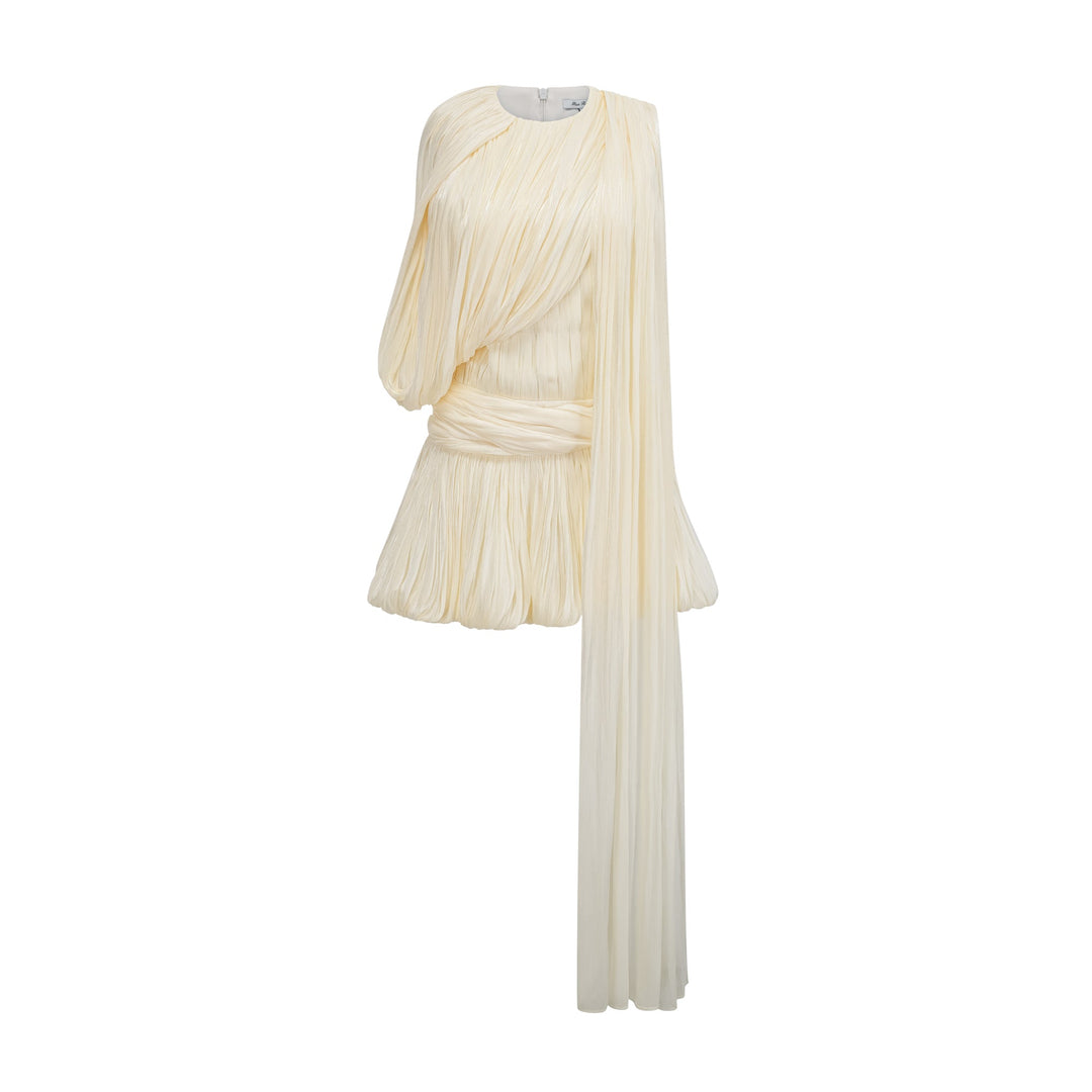 Cyrielle Pleated Mini Dress with Ribbon Design Accent - Celestia Couture