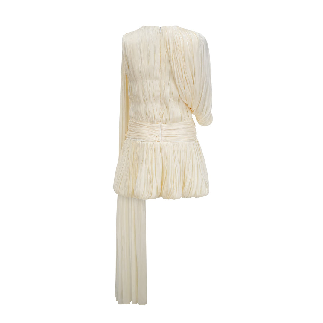 Cyrielle Pleated Mini Dress with Ribbon Design Accent - Celestia Couture
