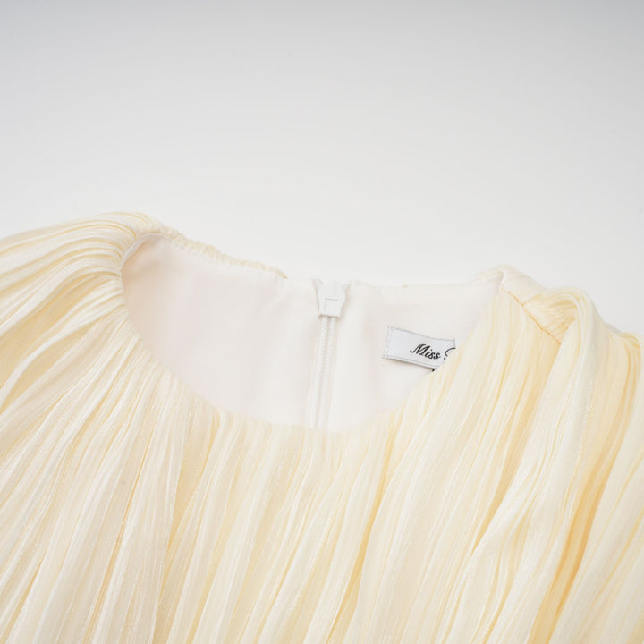 Cyrielle Pleated Mini Dress with Ribbon Design Accent - Celestia Couture