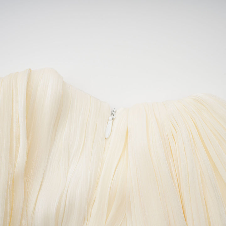 Cyrielle Pleated Mini Dress with Ribbon Design Accent - Celestia Couture