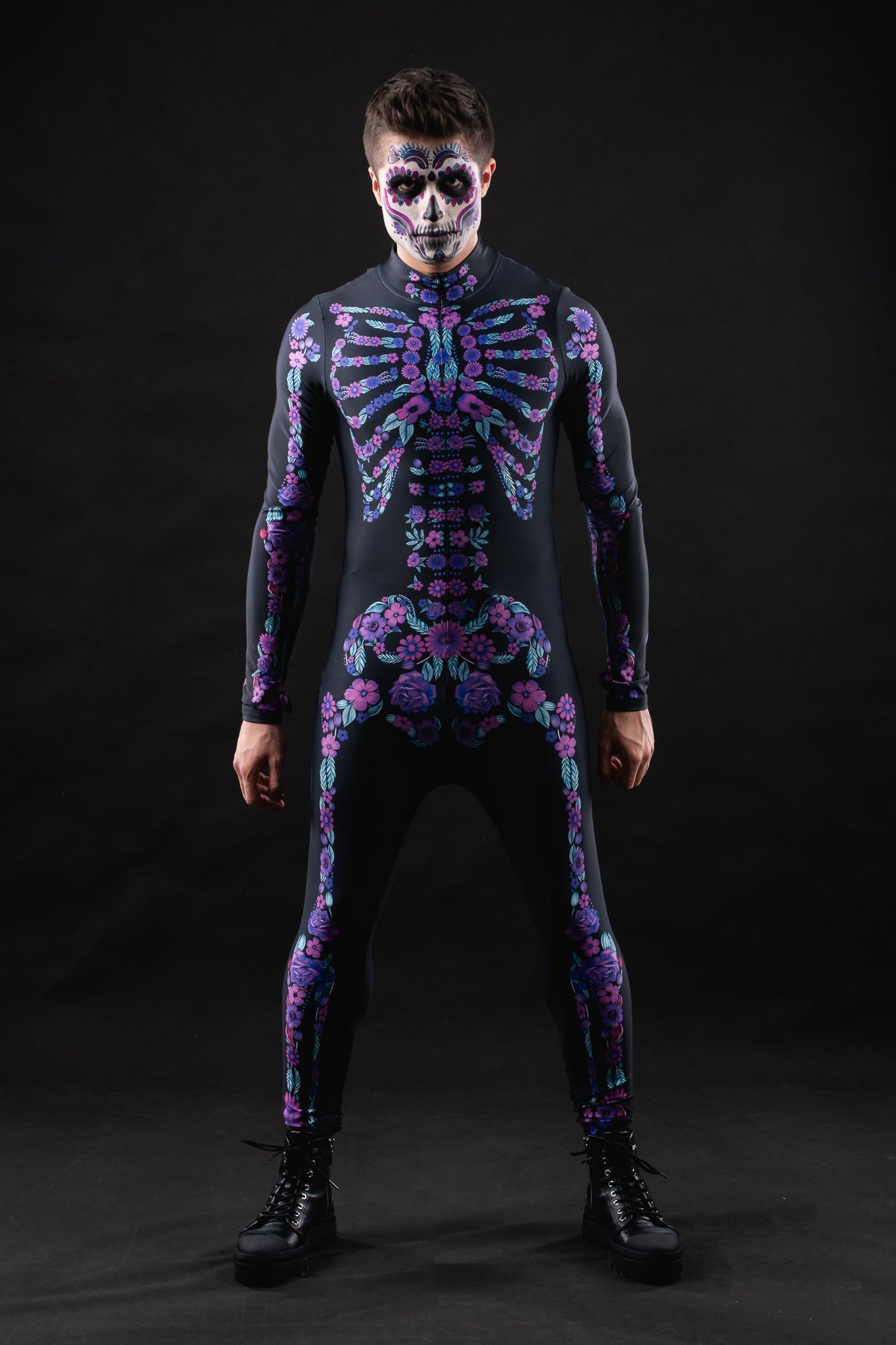 PURPLE FLOWERS SKELETON Costume for Men