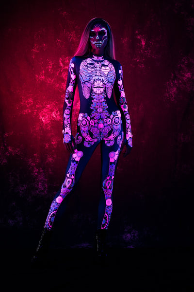 Pink LOS MUERTOS SKELETON Costume for Women - UV Reactive