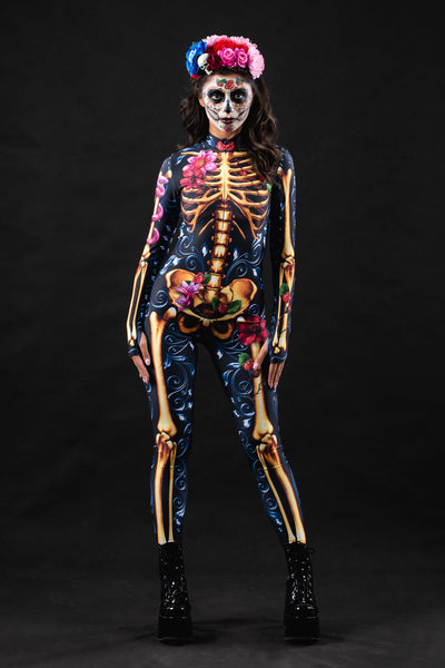 Blue ORNAMENTS SKELETON Costume for Women - Style Solo or Set