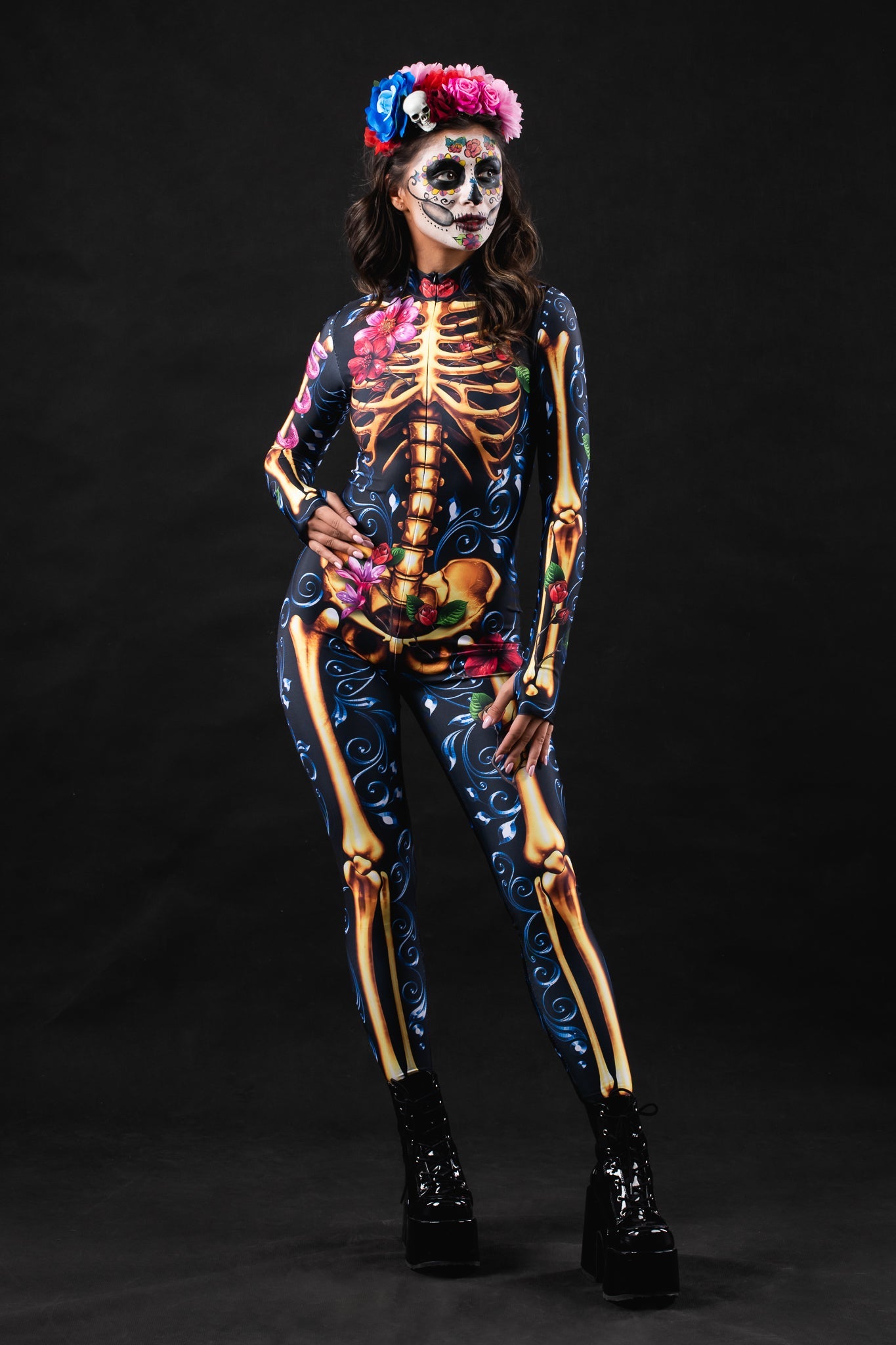 Blue ORNAMENTS SKELETON Costume for Women - Style Solo or Set