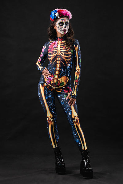 Blue ORNAMENTS SKELETON Costume for Women - Style Solo or Set